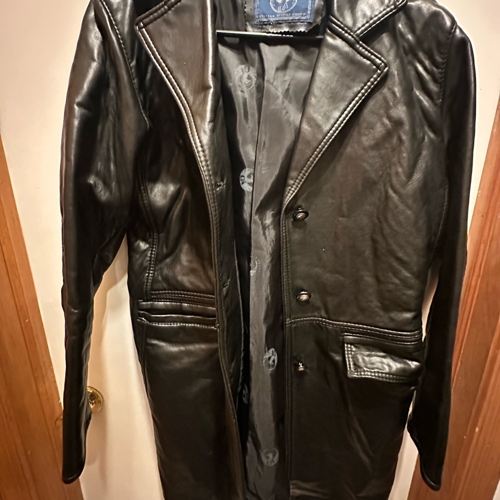 Classic Black Leather Trench Coat